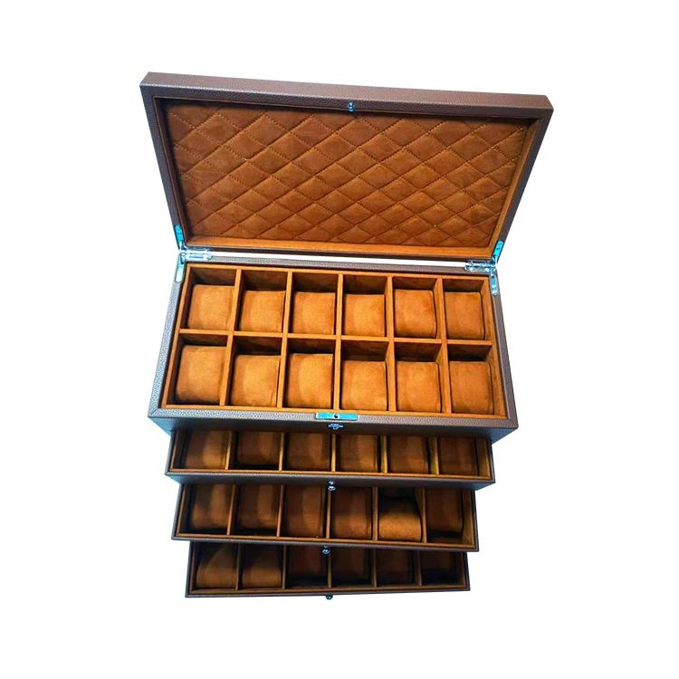 High-grade 10-slot Glass Top Wooden Double-layer Watch Boxes
