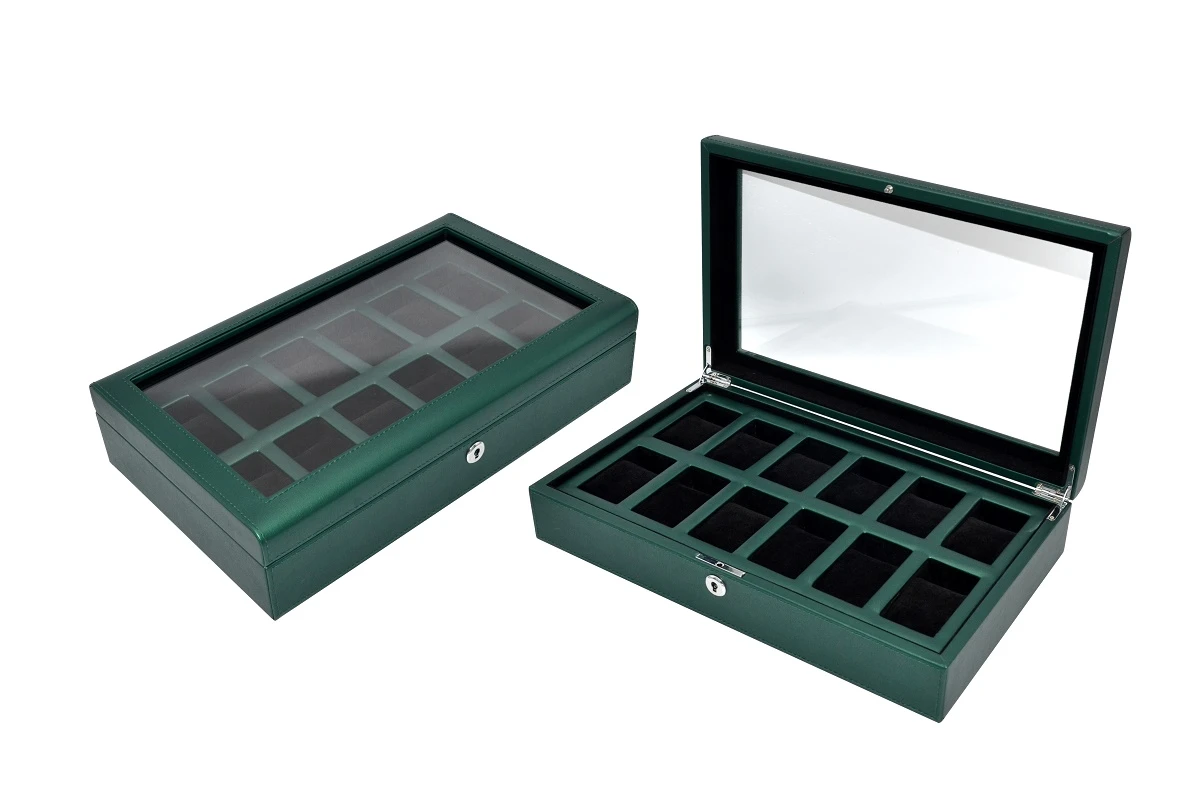 12 Slot Glass Top Premium Wooden Watch Display Case 5
