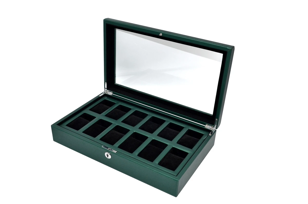 12 Slot Glass Top Premium Wooden Watch Display Case 6