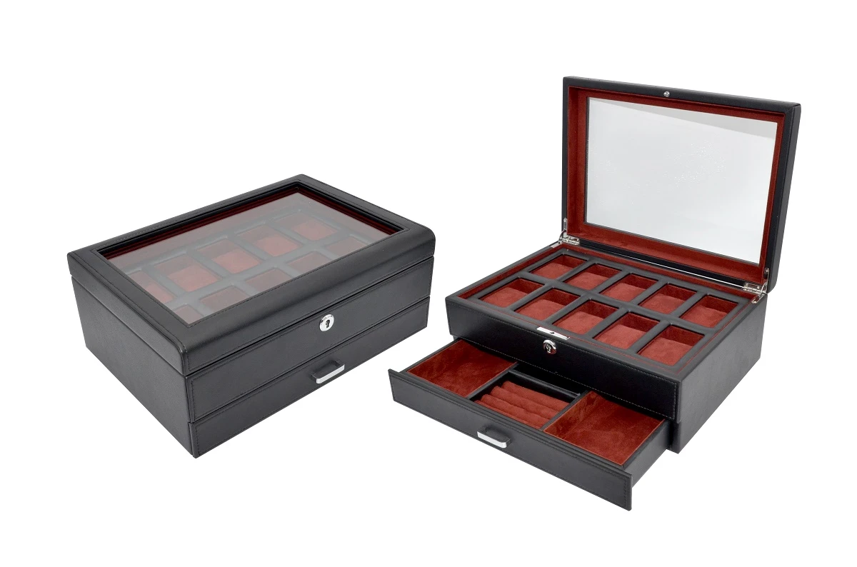 Black 3 Tier 10 Slot High End Wooden Box Watch Storage Case