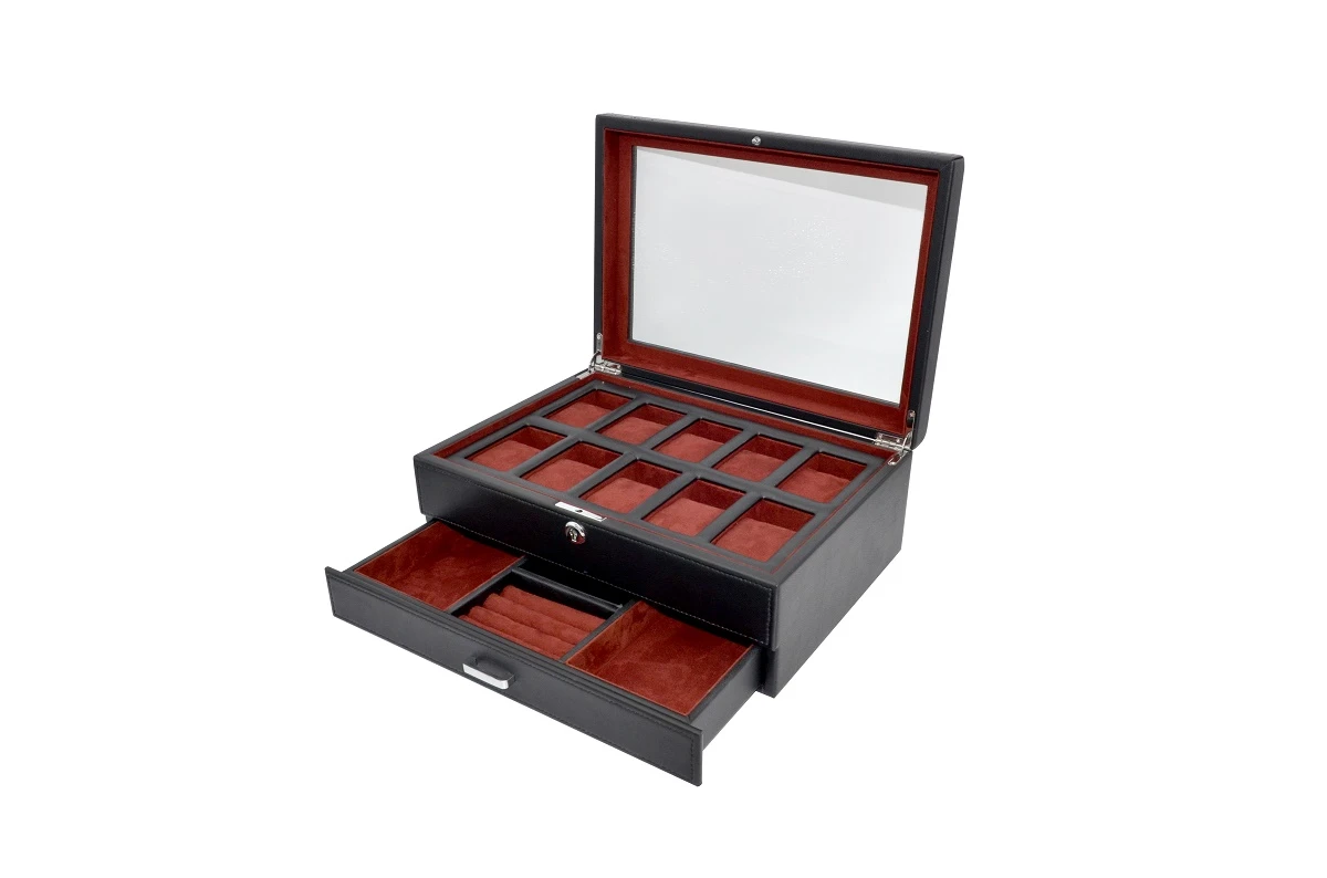 Black 3 Tier 10 Slot High End Wooden Box Watch Storage Case