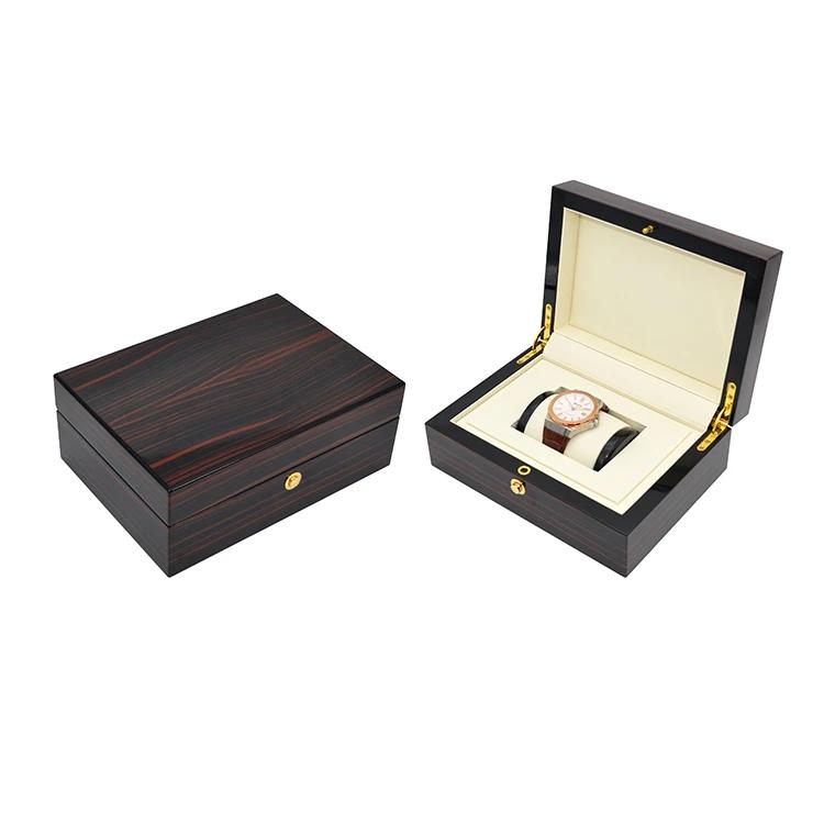 Schwarze Holzkorn Premium Uhren Box