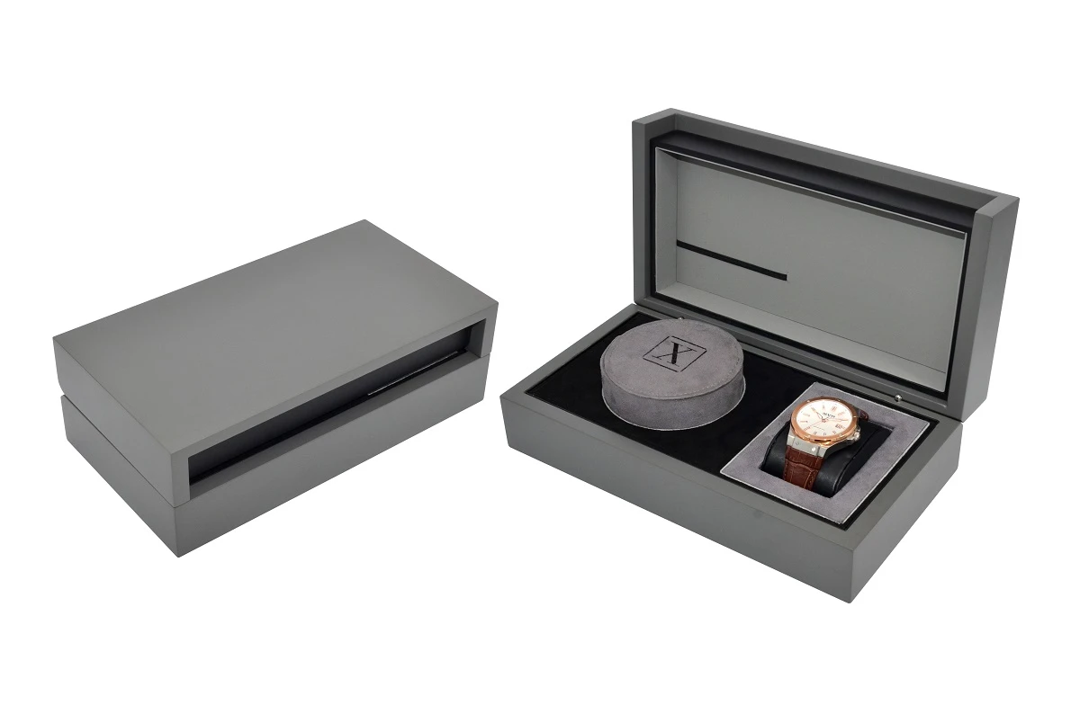 Luxury Low-Profile Watch Box in Grey Wood